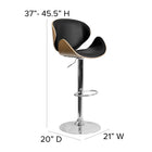 Flash Furniture Beech Bentwood Adjustable Height Barstool with Curved Back & Black Vinyl Seat-Seat Size: 17''W x 15''D