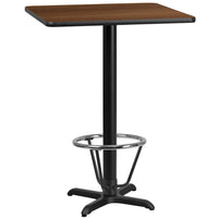 Flash Furniture Dessus de table carré de 24 po en stratifié noyer avec base de 22 po x 22 po à hauteur de bar et anneau de pied-Table d'hospitalité à hauteur de bar