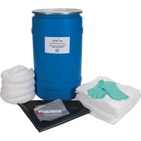 Zenith Safety 30-Gallon Shop Spill Kits, Oil Only, With Polyethylene Drum-Contents: 50 Sorbent Pads (15" x 17"), 4 Sorbent Socks (3" x 48"), 1 Drain Cover (36" x 36"), 1 Repair Putty (4 oz.), 2 Pairs Nitrile Gloves, 2XL (11) , 5 Disposal Bags (26" x 36")