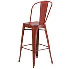 Flash Furniture Commercial Grade 30" High Distressed Kelly Red Metal Indoor-Outdoor Barstool with Back-Distressed Kelly Red Powder Coated Frame Finish