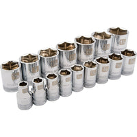 Dynamic Tools 1/2" Drive 16 Piece 6 Point Standard, SAE Socket Set, 3/8" - 1-5/16"-Contains: 3/8", 7/16", 1/2", 9/16", 5/8", 11/16", 3/4", 13/16", 7/8", 15/16", 1", 1-1/16", 1-1/8", 1-3/16", 1-1/4", 1-5/16"