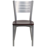 Flash Furniture HERCULES Series Slat Back Metal Restaurant Chairs with Mahogany Wood Seat - Silver - 2 Pack-Set of 2 Metal Dining Chairs
