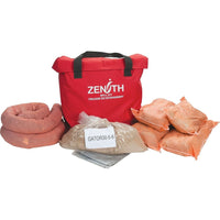 Zenith Safety 10-Gallon Service Vehicle Spill Kits, Hazmat, With Nylon Bag-Contents: 2 Sorbent socks (3" x 48"), 4 Sorbent pillows (8" x 18"), 1 Oil Gator (5-lb. bag), 2 Disposal bags (26" x 36")