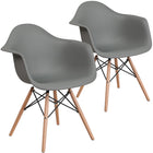 Flash Furniture Alonza Series Plastic Chair with Wooden Legs - Moss Grey - 2 Pack-Grey Plastic Finish