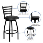 Flash Furniture HERCULES Black Ladder Back Swivel Metal Barstool - Black Vinyl Seat-Set of 2 Metal Dining Bar Stools