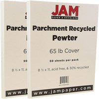 JAM Paper Parchment Cardstock, 8.5 x 11, 65lb Pewter Recycled, 2 packs of 50 (96600800g)-Pewter