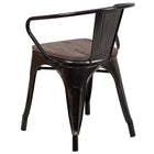 Flash Furniture Black-Antique Gold Metal Chair with Wood Seat & Arms-Curved Back with Vertical Slat