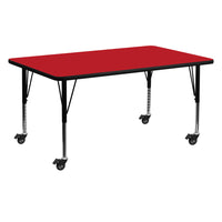 Flash Furniture 24''W x 60''L x 1.25"D Mobile Rectangular Activity Table with Laminate Top and Adjustable Preschool Legs, Red-Red/Chrome, Laminate, Steel