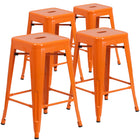 Flash Furniture Commercial Grade 24" High Backless Orange Metal Indoor-Outdoor Counter Height Stool with Square Seat-Set of 4 Stackable Industrial Style Modern Stools