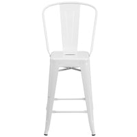 Flash Furniture Commercial Grade 24" High Metal Indoor-Outdoor Counter Height Stool with Back - White-Set of 4 Bistro Style Counter Stools