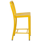 Flash Furniture Commercial Grade 24" High Metal Indoor-Outdoor Counter Height Stool with Vertical Slat Back - Yellow - 2 Pack-Curved Vertical Slat Back
