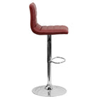 Flash Furniture Contemporary Vinyl Adjustable Height Barstool with Horizontal Stitch Back & Chrome Base - Burgundy-Burgundy Vinyl Upholstery