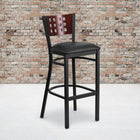 Flash Furniture – Tabouret bistro en métal noir, à dossier en acajou ajouré et à siège en vinyle noir (XUDG118MAHBBKV)-Siège rembourré en vinyle noir