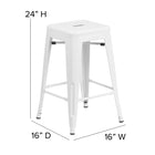 Flash Furniture Commercial Grade 24" High Backless White Metal Indoor-Outdoor Counter Height Stool with Square Seat - White-White Powder Coated Frame Finish