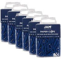 JAM Paper Coloured Standard Paper Clips, Small, Dark Blue Paperclips, 6 Packs of 100, 600 Total (42186868g)-Dark blue