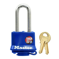 Cadenas à goupilles en acier laminé recouvert bleu de 40 mm de large Master Lock avec manille de 51 mm-Cadenas