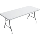 Staples Banquet Table with Folding Legs, 96", Light Grey-Non-porous surface resists stains and easily wipes clean with a damp cloth