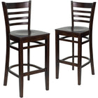 Flash Furniture HERCULES Series Ladder Back Walnut Wood Restaurant Barstools - 2 Pack-Ladder Back Design
