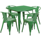 Flash Furniture 31.5'' Square Green Metal Indoor-Outdoor Table Set with 4 Arm Chairs (ET-CT002-4-70-GN-GG)-Seats 4 people