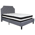 Flash Furniture - Lit à plate-forme Brighton double touffeté et rembourré en tissu gris clair avec matelas à ressorts ensachés-Lit