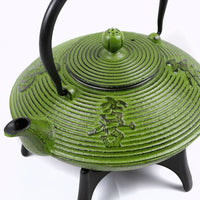 Tao Tea Leaf Large Cast Iron Tea Pot with Stand, Loose Leaf, 1.15L, Green-Enamel interior coating to promote years of use