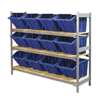 Kleton Wide Span 3 Shelf Shelving with Plastic Bins, Blue-Ideal for storing supplies in warehouses or shops
