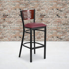 Flash Furniture HERCULES Series Black Slat Back Metal Restaurant Barstool - Mahogany Wood Back & Burgundy Vinyl Seat - 2 Pack-Welded Joint Assembly