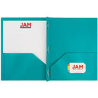 JAM Paper Plastic POP 2-Pocket Clasp School Folders with Prong Clip Fasteners, Teal Blue, 12 Pack-12 per pack