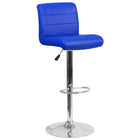 Flash Furniture Contemporary Blue Vinyl Adjustable Height Barstool with Rolled Seat & Chrome Base-Mid-Back Design
