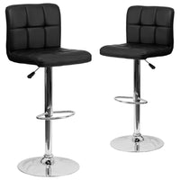 Flash Furniture – Tabouret de bar de 17 1/2 x 18 po en vinyle matelassé avec base chromée, hauteur réglable, noir-Ensemble de 2 tabourets de style contemporain