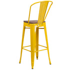 Flash Furniture 30" High Metal Barstool with Back & Wood Seat - Yellow-Seat Size: 12"W x 12"D