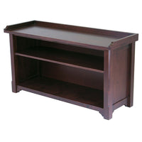 Winsome - Banc de rangement Milan avec tablette, fini noyer antique-Le banc est muni de deux tablettes pour des fins de rangement pratique