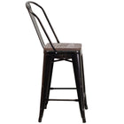 Flash Furniture 24" High Black-Antique Gold Metal Counter Height Stool with Back & Wood Seat-Curved Back with Vertical Slat