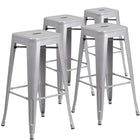 Flash Furniture Commercial Grade 30" High Backless Silver Metal Indoor-Outdoor Barstool with Square Seat-Set of 4 Stackable Industrial Style Modern Stools