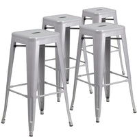 Flash Furniture Commercial Grade 30" High Backless Silver Metal Indoor-Outdoor Barstool with Square Seat-Set of 4 Stackable Industrial Style Modern Stools