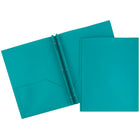 JAM Paper Plastic POP Two Pocket Clasp School Folder with Prong Clip Fasteners, Teal 12 Pack (313525341ug)-1.2 lbs