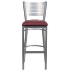 Flash Furniture HERCULES Series Silver Slat Back Metal Restaurant Barstool - Burgundy Vinyl Seat-Metal Barstool