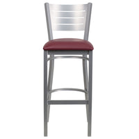 Flash Furniture HERCULES Series Silver Slat Back Metal Restaurant Barstool - Burgundy Vinyl Seat-Metal Barstool