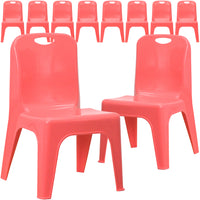 Flash Furniture Plastic Stackable School Chair with Carrying Handle & 11" Seat Height - Red - 10 Pack-Set of 10 Stacking Student Chairs