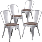 Flash Furniture Silver Metal Stackable Chair with Wood Seat-500 lb. Weight Capacity