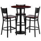 Flash Furniture 30'' Round Mahogany Laminate Table Set with Round Base and 3 Grid Back Metal Bar Stools, Mahogany Wood Seat-Black Powder Coated Chair and Table Frame