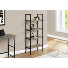 Monarch Specialties 7800 48"H Bookcase - Dark Taupe/Black Metal-The Four-tiers of solid shelving are sleek and understated, making this is an ideal piece to show off your collectibles, framed photographs, objects d_x0019_ art, and even a house plant or two.