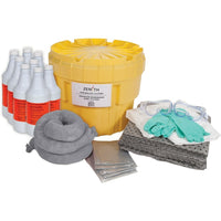 Zenith Safety 20-Gallon Acid Spill Kits, With Polyethylene Container-Contents: 8 Acid neutralizer (2-lb. shaker), 15 Sorbent pads (15" x 17"), 2 Sorbent socks (3" x 48"), 2 Microporous coveralls (XL), 2 Pairs nitrile gloves, 2XL (11), 2 Pairs safety goggles (one size), 2 Disposal bags (26" x 36")