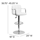 Flash Furniture Contemporary Quilted Vinyl Adjustable Height Barstool with Arms & Chrome Base - White-Height Adjustable Seat with Gas Lift