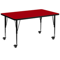 Flash Furniture Mobile 36''W x 72''L Rectangular Activity Table, Red Laminate Top, Adjustable Preschool Legs (XUA3672RECRDTPC)-Red/Chrome, Laminate, Steel