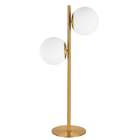 Dainolite Folgar Contemporary Incandescent Table Lamp - 2 Lights - Aged Brass with White Glass-Great design suited for all décor settings