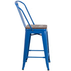 Flash Furniture 24" High Metal Counter Height Stool with Back & Wood Seat - Blue-Textured Walnut Elm Wood Seat
