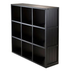 Winsome Timothy Storage Shelf with Wainscoting Panel, 3 x 3 Cube, 37.76" x 11.81" x 40.08", Black-Use as a display storage shelf or pair with baskets for a new look