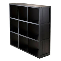 Winsome Timothy Storage Shelf with Wainscoting Panel, 3 x 3 Cube, 37.76" x 11.81" x 40.08", Black-Use as a display storage shelf or pair with baskets for a new look