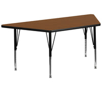Flash Furniture 30''W x 60''L Trapezoid Activity Table with 1.25'' High Pressure Top and Height Adjustable Pre-School Legs, Oak-Oak Laminate